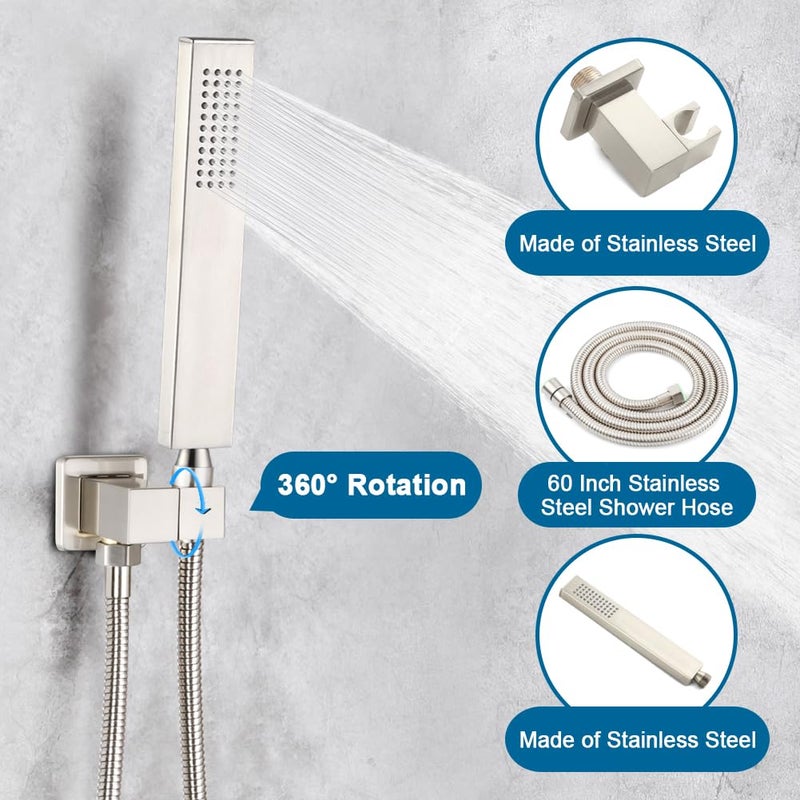 POP SANITARYWARE Shower System Brushed Nickel Bathroom Rainfall Shower Faucet Set Complete Wall Mounted 8 Inch Shower Head and Handle Set with Rough-in Valve Body and Trim Kit - Image 4